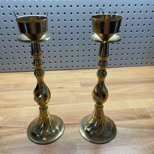 Two Tall Gold Candlestick Holders